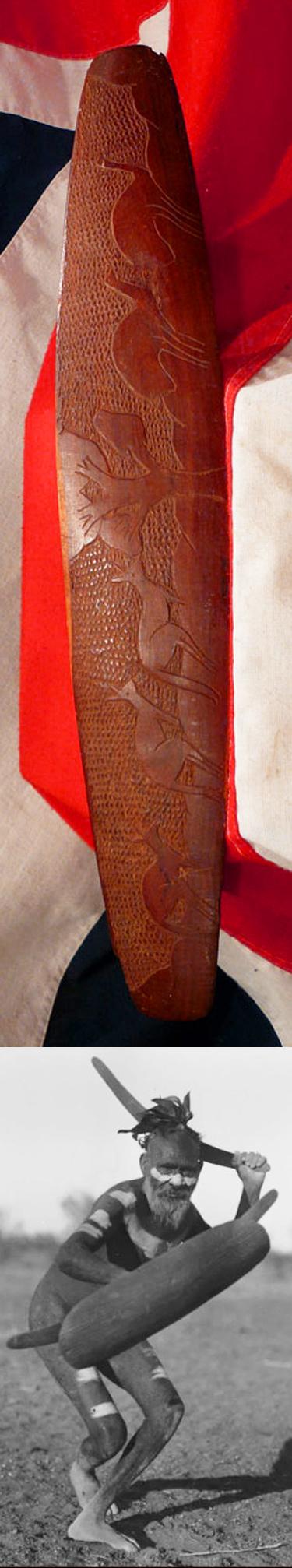 A Vintage Carved Aboriginal Shield With a Chip Carving Design of Kangaroo and Emu.