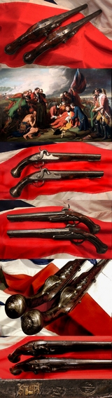 A Wonderful & Historical Pair of Mid 18th Century 'Royal' French Long Holster Pistols, Marked 'Cour Royal', 1754 American Anglo-French-Indian War & Revolutionary War of 1776 Period  Flintlocks, Circa 1750. Made For An Officer Of the French Royal Court