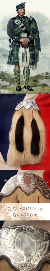 A Most Fine Victorian Scottish Military Horsehair Sporran with Silver Cantle and Tassels