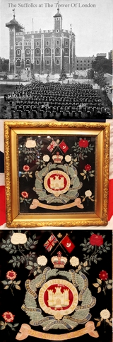 A Fabulous Original Victorian Woolwork Regimental Crest of the Suffolk Regt