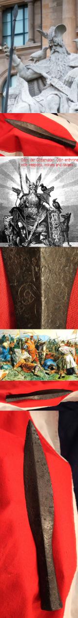 An Incredible 1100 Year Old, Viking, Great Hewing Spear, a Hggspjt, A Viking Museum Piece. With Extremely Rare Norse 'Knotwork' Runic Engraving Still Present. A Powerful Spear of Incredible Heft