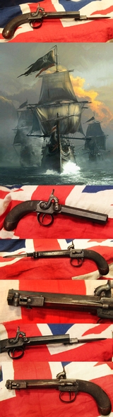 A Very Good 19thC. Ship Captain's Spring-Bayonet Side Lock Pistol of Penzance