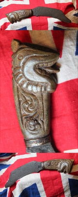 A Most Beautiful and Intriguing, Early, Possibly 17th Century, Carved Lion Head Hilted, Tail-Bladed Knife