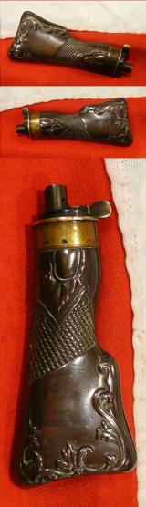 A Wonderful and Highly Desirable Original Antique Pistol Flask Shaped in the Form of a Rifle Butt