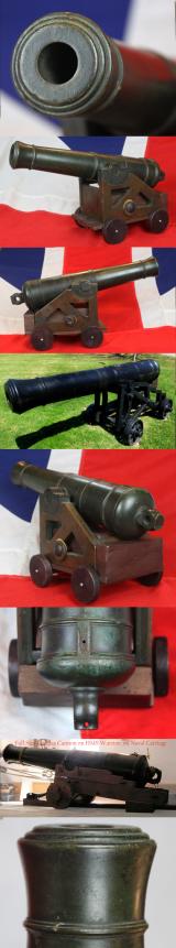 A Stunning, Original 1840's ‘Prototype’ Bronze Cannon of a Dundas 32 Pounder Cannon On Original Bronze Carriage For Coastal Artillery. Around Quarter Size Original Presentation Cannon Made Circa 1840 To Assist In The Acquisition of The Ordnance Contract