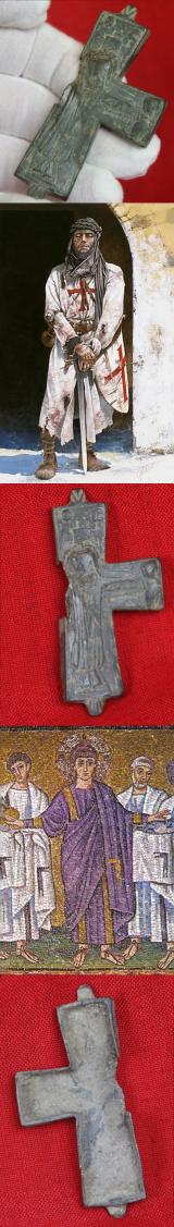 A Fabulous 10th to 12th Century, Crusader Knights Period, Original, Large Reliquary Pectoral Cross Pendant, Crucifix. Possibly Cleaved By a Sword Cut