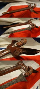 A Most Fabulous, Intricately Carved Keris Dagger With Watered Steel Blade