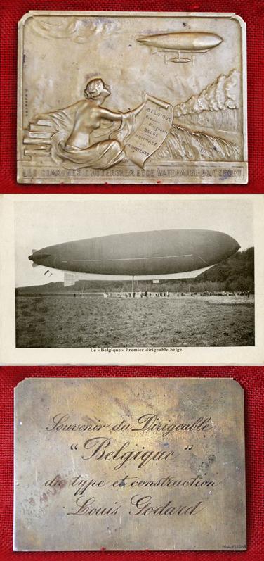 Belgium's First Airship the Belgique, A Bronze Plaquette, by D Weygers of Louis Godard's Airship 'Belgique' Circa 1910