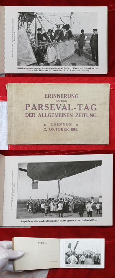 A Most Rare Airship Parseval Tag 8 Postcard Booklet Set, Chemnitz, Dated 2nd October 1910. a Wonderful Piece of early Airship Aeronautica & Postal Service Ephemera