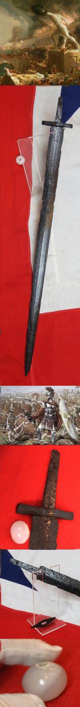 An Exceptional 1700 to 1600 Year Old Spartha Sword of A Warrior of the Roman Empire's Invasions by the Huns and Visigoths. A  Hun or Visigoth Horseman's Sword Spartha With Its Lifstein, the Magical Life-Stone, and Original Crossguard