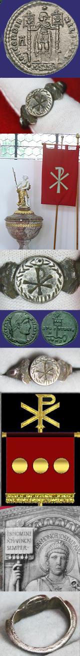 A Stunning Rarity, A Solid Silver Roman Military Ring, Possibly of a Tribune or Legatus, or Even the Personal Guard of the Emperor Contantine Ist, of the Roman Empire. Engraved with the Personal Wreathed Labarum Standard of Constantine the Great