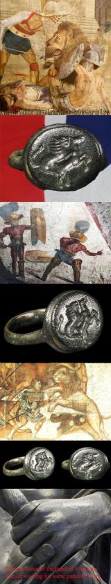 A Fabulous & Rare Original Imperial Roman Gladiator's Bronze Ring, Featuring A ‘Coliseum' Barbary Lion Fighting a Stallion  Around 1700 Years Old & In Superb Condition