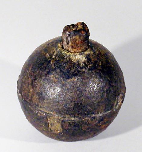 A Most Rare Original 17th to 18th Century Iron Royal Naval Exploding Hand Grenade, 3.5 inches