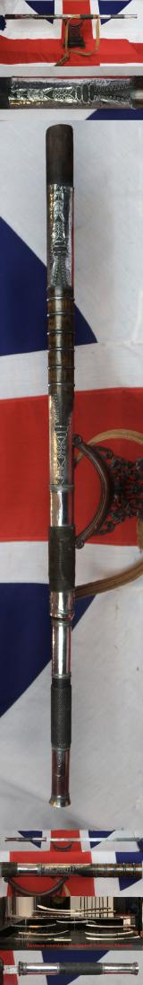 A Beautiful, Very long, Antique Burmese Dha Sword in Silver, with Silver Mounted Scabbard and Baldric, Probably Shan States, Konbaung Dynasty (1752-1885 c.e.)