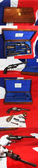 A Cased Very Fine English Transitional Percussion Rifled Revolver. This Fine Cased Revolver Set is An Absolute Beauty To Behold.