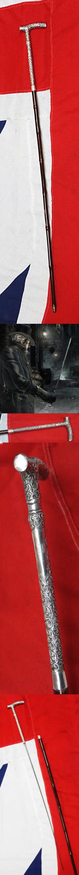 A Superb Quality, Antique, Edwardian Hallmarked Repoussé Silver Handled Sword-Stick. A Most Elegant & Sophisticated Beauty In Near Mint Condition.