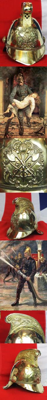 A Most Beautiful, Original, Victorian, Merryweather British Fire Service Helmet, In Brass With Gilt Dragon Comb