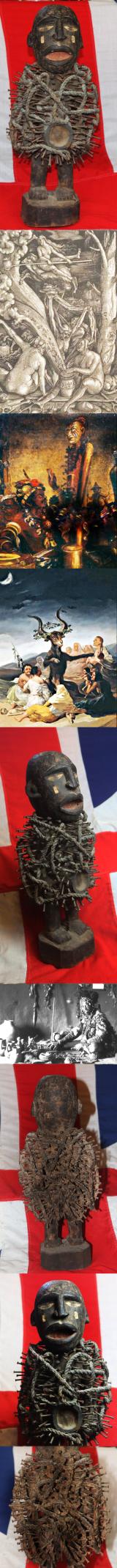 Absolutely Superb Esoteric Antique Witchcraft Fetish Statue. An African Kongo Witch Doctor's Nail-Fetish Power Figure, A Voduo {Voodoo} Nkondi Nkisi. Historically Much Feared by Victorian Missionaries as Instruments of Sorcery. Made by The Tribal Nganga