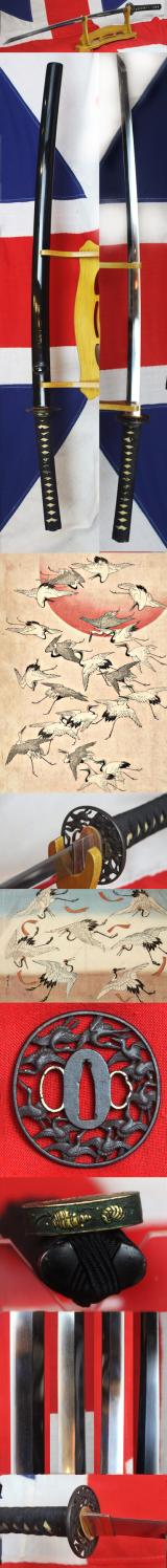 A Beautiful Koto to Early Shinto Period Samurai Sword Katana Signed Kanetake. Probably Azuchi Momoyama Era Mino Tradition. With a Flock Of Cranes Openwork Tsuba