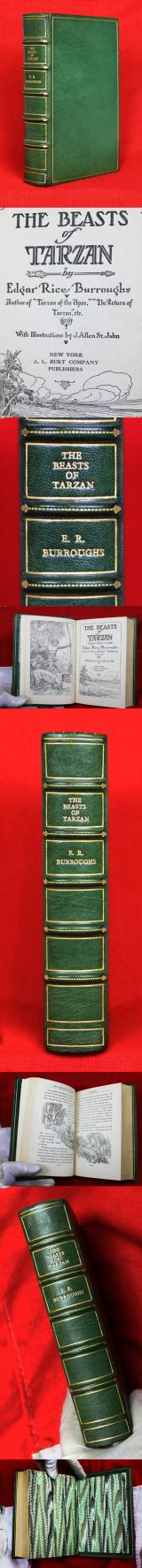 'The Beasts of Tarzan', First Edition, By Edgar Rice Burroughs -A.L.Burt & Co, New York, 1916. With Illustrations by J. Allen St. John, Bound In Full Green Morocco Leather, With Gold Tooling by Sangorski & Sutcliffe for Asprey of Bond St.London