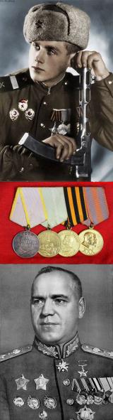 Original Four Medal Group Soviet WW2 Combat Veteran. Medal for Combat Merit, Medal for Victory Over Germany in the Great Patriotic War of 1941-45, USSR Leningrad Medal of 1942, Medal for 30 Years of the Soviet Army and Navy 1948