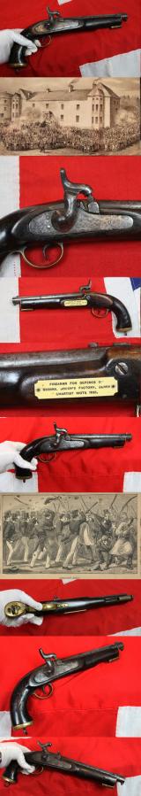 A Rare, Very Early, 19th Century 'Pre-Worker's Union' British  'General Strike' Period Pistol, 19th Century Percussion Pistol With A 'Chartist Riot' Factory Armoury Label. Used in the 1842 General Strike, Also Known As 'The Plug Riots'