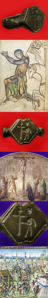 1000 Year Old Superb Crusades Period Bronze Status Ring of A Norman Knight of The 1st Crusades. Depicting Christ Bearing His Crucifix for The Crucifixion. In Excellent Condition with Fine Original Age Patination