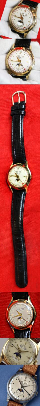 A Super, 1950's Vintage, Yet Incredibly Affordable, Triple Calender Moon-Phase, Complication Movement of 17 Rubies, Wristwatch, in Rolled Gold By Rex of Switzerland. Hand Winding Movement. An Amazingly Beautiful Collector's Piece.