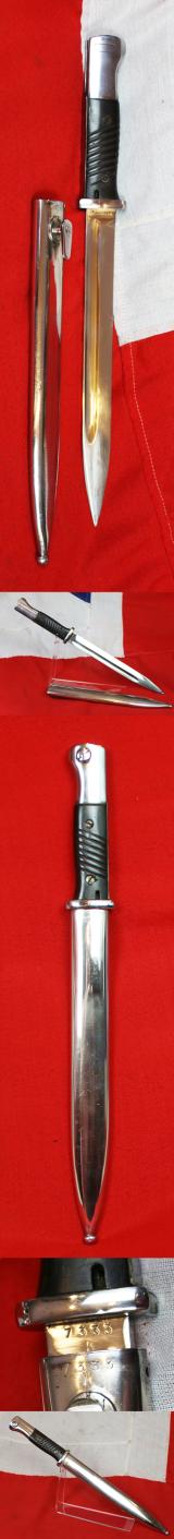 A Superb K98 Mauser Combat Bayonet. Early to Pre War Manufacture 1939 By Coppel GmbH. Matching Bayonet & Nickel Plated Scabbard.
