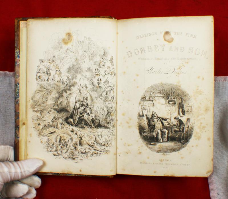 Charles Dickens Ist Edition Of Dombey & Son From the Shandon Collection of Robert Napier Half Bound With Marble Leaves. With Illustrations by Hablot Knight Browne
