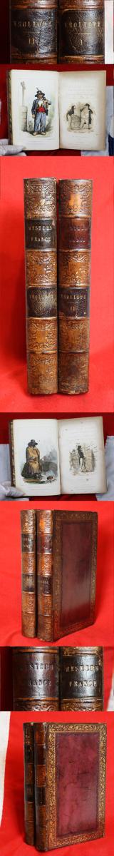 Trollope 1st Edition Summer in Western France, 1st edition, 2 vols, 1841 Beautifully Fully Bound in Fine Calf with Gilt Decoration 10 Etched Plates by A. Hervieu, Presented to Colonel Lord Brownlow Thomas Montagu Cecil {Colonel of the Scots Guards}