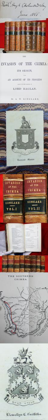 A Superb Original Set Of Beautifully Leather Bound, Famous Historical Accounts Of The Crimean War By Kinglake, Alexander William. The Invasion of the Crimea: Its Origin, and an Account of its Progress to the Death of Lord Raglan. Including Ist Editions