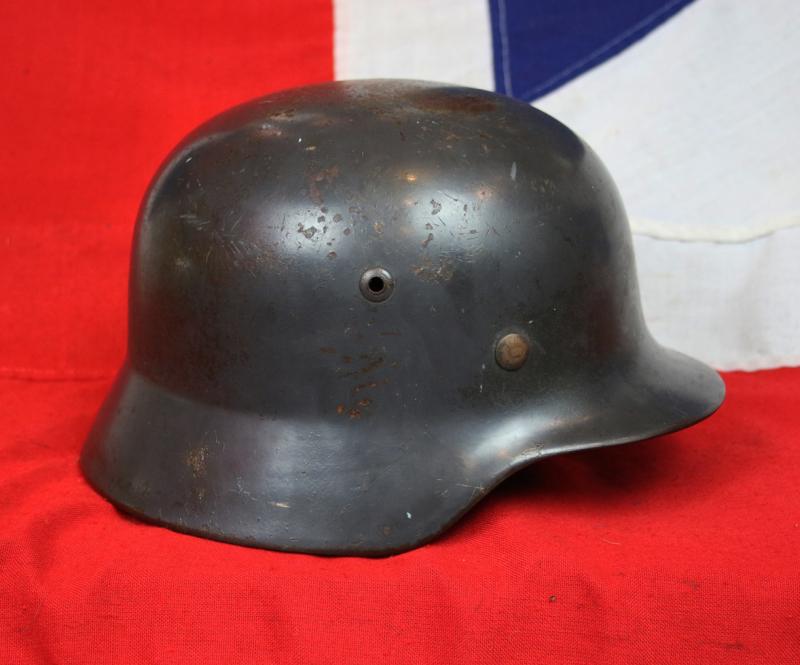 A Most Scarce & Collectable 1935 Issue WW2 Luftwaffe Combat Helmet M35 NS62 Single Decal But Only Partialy Visible. Stamped Batch Number D128. with Original Liner And Partial Chin Strap