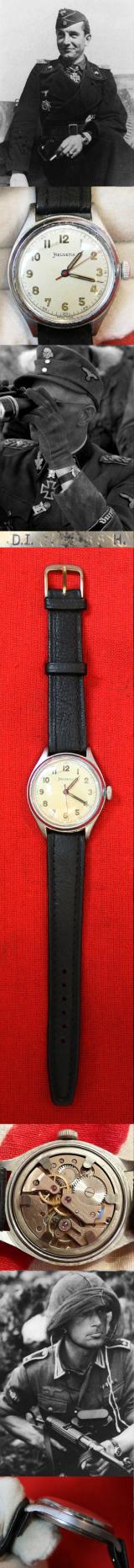 A Super and Intriguing WW2 German, Third Reich, Military, Surveillance Officer's Wrist Watch, Stamped, DI  H, Deutsches Inteligenz {or Italienisch For Afrika Korps} Heer. Made For The German Armed Forces By Helvetia Swiss Watch Co. Good Working Order