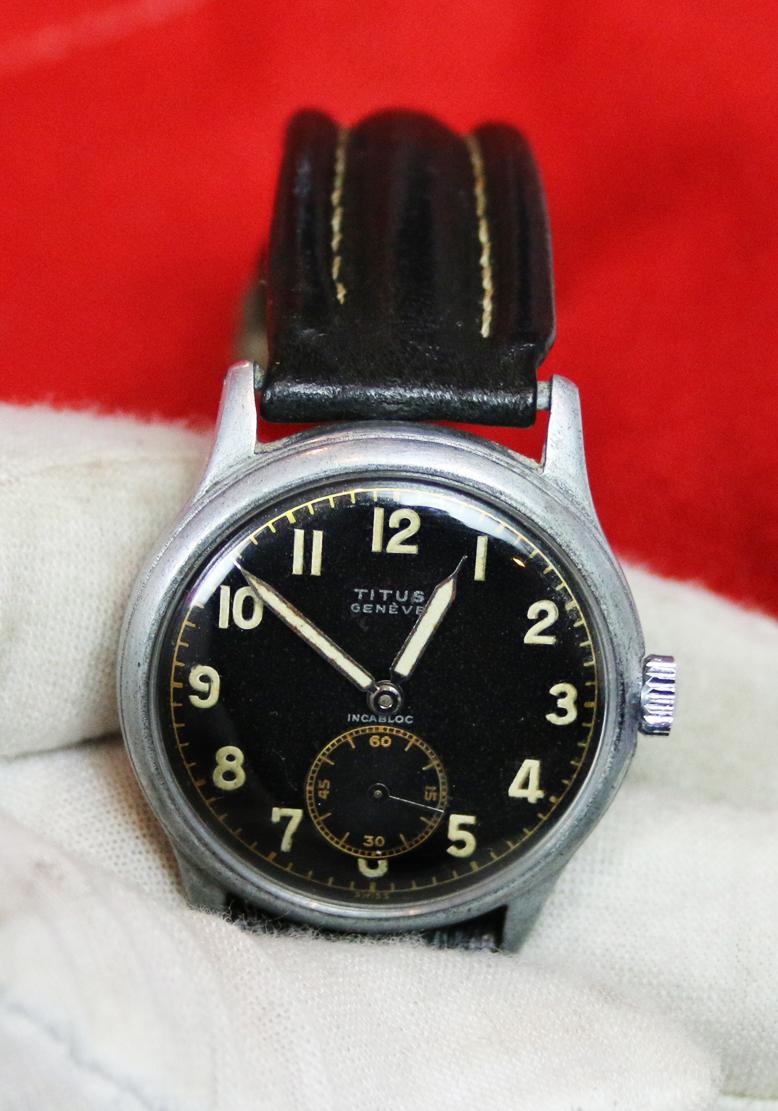 A Superb and Iconic WW2 German Luftwaffe Officer's 'Black Face' Watch By Titus, Geneva, {Switzerland} Incabloc. A Superb Original Artefact of WW2 German Aeronautical Warfare History