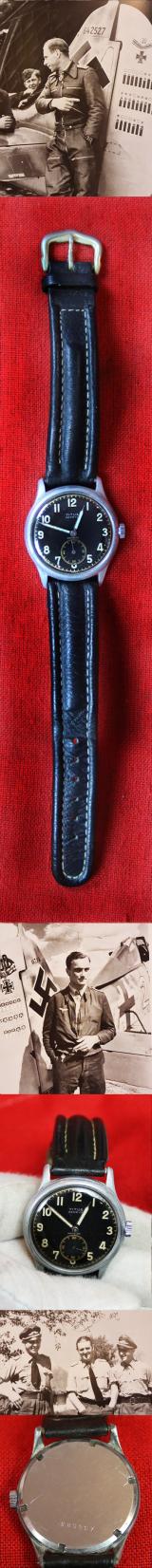 A Superb and Iconic WW2 German Luftwaffe Officer's 'Black Face' Watch By Titus, Geneva, {Switzerland} Incabloc. A Superb Original Artefact of WW2 Aeronautical Warfare History