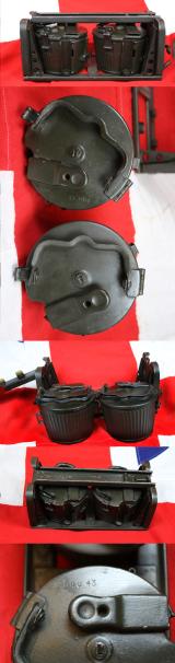A Super Rare Piece Of German Third Reich Machine Gunner's Kit. A Complete Set of WW2 MG 34/42 . For Both The MG34 and MG42 Light/Heavy Machine Gun. A Gurt Trommel, A Twin Machine Gun Belt Carrier with Two Complete Drum Magazines