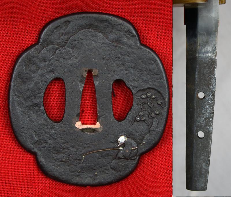 A Simply Stunning A Fabulous Original Antique Shinto Early Edo Period Chisa Katana. Wondrous Pure Gold and Shakudo Mounts Of The Tale of Momotarō, the Demon and The Monkey. Superbly Beautiful Blade Hamon and Hada Grain