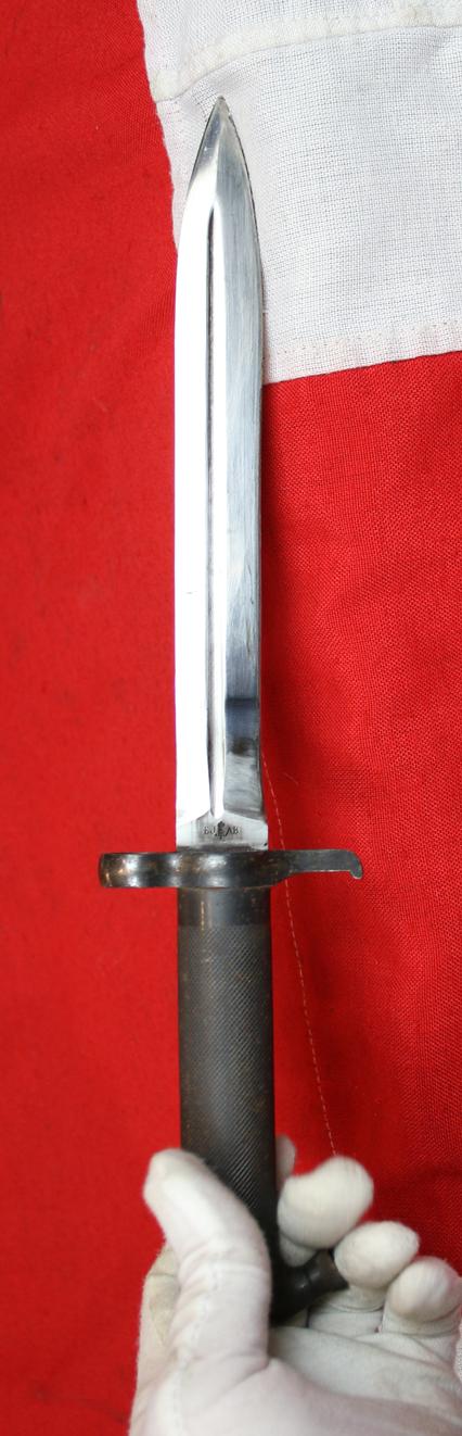 Swedish M1896 Mauser Bayonet, Knife Bayonet for Use on the 6.5 mm. m/1896 Swedish Mauser rifle. The M/1896 Bayonet Was Also Used With the M/1938 Short Rifle and AG42b Ljungmann Self-Loading Rifle During WW2