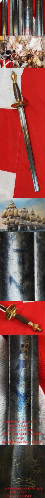 An Incredibly Rare, Trafalgar and Napoleonic Wars Period, Historic Sword of Huge Collectable Interest. A Battle Damaged Royal Marines Officer’s Sword 1796 Pattern. A Sword Type Unknown To Us For Over 100 Years Of Our Experiance