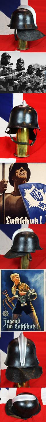 A Very Good Original 1934 Early Pattern, Designed Without Insignia,  WW2 Third Reich, German, Combat Fire Protection Police Service Helmet, With Comb and Detachable Leather Neck Shield. Feuerwehr/Feuerschutzpolizei