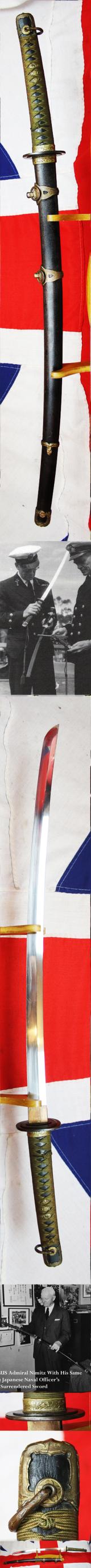 Original Kai Gunto Japanese WW2 Naval Officer's Sword  All The Traditional Fittings, Including The Signed Blade, by 伊奈波 兼吉 Inaba Kaneyoshi, A Kaigun Jumei Tosho Smith 海軍受命刀匠 . All Its Superior Grade Fittings Are In Great Condition A Most Desirable Maker