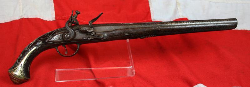 A Superb Corsairs Pirate Pistol. An I8th Century Long Flintlock, Italianate Style. Very Fine Quality Mounts and Engraving From The Mediterranean Region, as Used Throughout the Seven Seas From the Golden Age of Piracy.