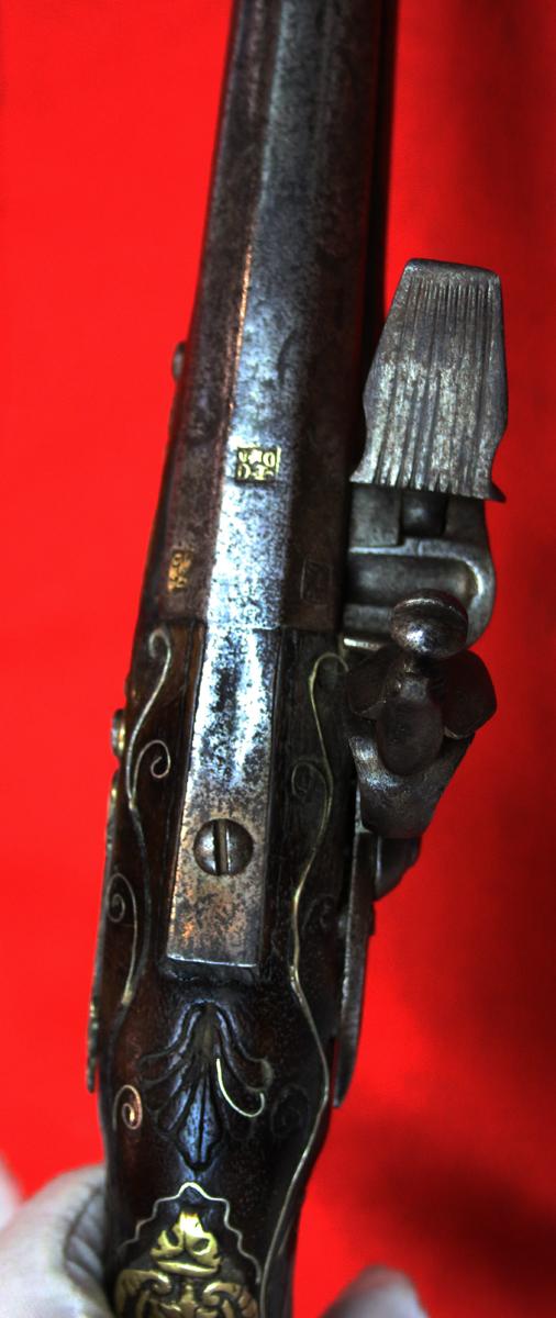 A Superb Corsairs Pirate Pistol. An I8th Century Long Flintlock, Italianate Style. Very Fine Quality Mounts and Engraving From The Mediterranean Region, as Used Throughout the Seven Seas From the Golden Age of Piracy.