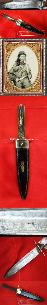 A Very Fine 1850's Original Bowie Knife With Superbly Etched Blade 