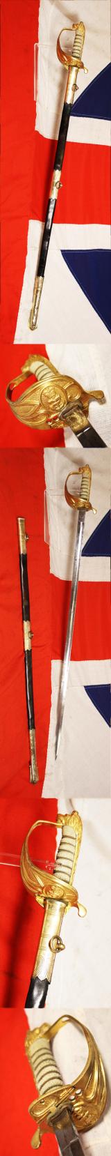 A Very Attractive, Original, British, Regulation Royal Naval Officers Sword, Post 1953 Pattern, Used in The Falklands War The South Atlantic Campaign. Made By Gieves Of Saville Row, London