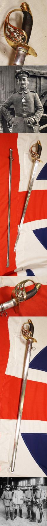 A Good & Sound 1889 Pattern Imperial German WW1 Officers Sword With Prussian Eagle Hilt. Double Fullered Blade and Bright Polished Steel Combat Scabbard