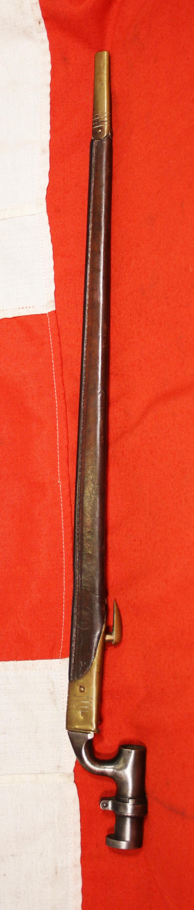 A Superb Zulu War Period Near Mint British, Pattern of 1876, Martini-Henry Socket Bayonet ( Long Lunger, ) Original Blue Finish Socket and Perfect Bright Polish , In Near Mint Scabbard