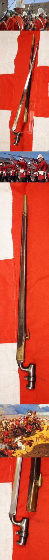 A Superb Zulu War Period Near Mint British, Pattern of 1876, Martini-Henry Socket Bayonet ( Long Lunger, ) Original Blue Finish Socket and Perfect Bright Polish , In Near Mint Scabbard