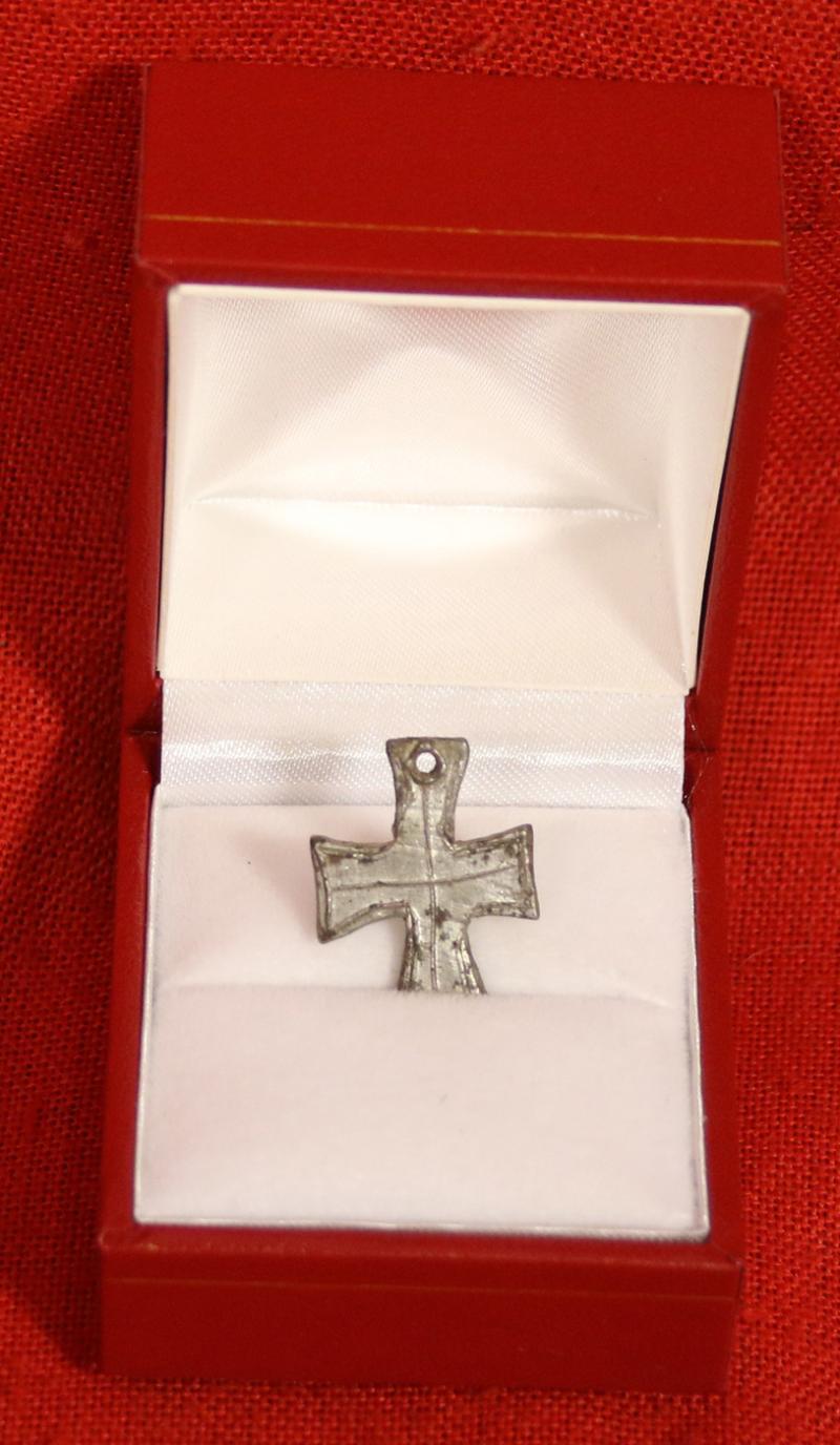 A Superb Battle of Waterloo Artifact Recovered From The Battle Site, A Soldier's Small Silver Metal Crucifix, Lost On The Field of Battle At Waterloo & Recovered at La Haye Sainte.